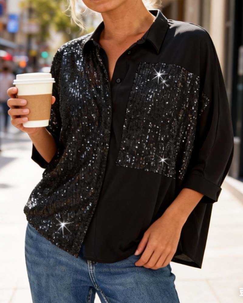 Stilvolles einfarbiges Hemd mit Patchwork-Revers