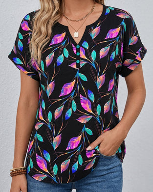 T-Shirt Bedruckt Rollbündchen V-Ausschnitt