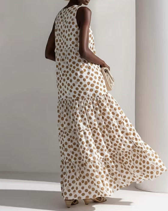 Kleid Rundhals Vintage Polka Dot Ärmellos