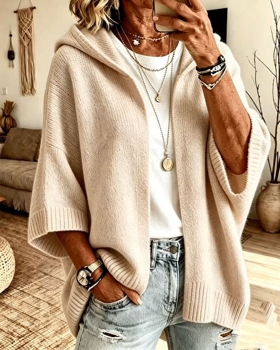 Cardigan 3/4 Ärmel Kapuze Lässig