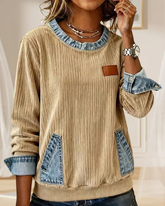 Sweatshirt lässig langärmlig Denim Tasche