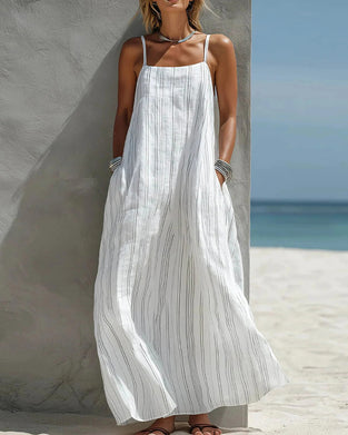 Kleid Quadratischer Ausschnitt Nadelstreifen Camisole Träger Maxi