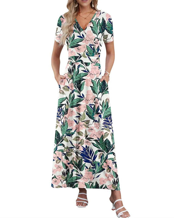 V-Ausschnitt Bedrucktes Kurzarmkleid
