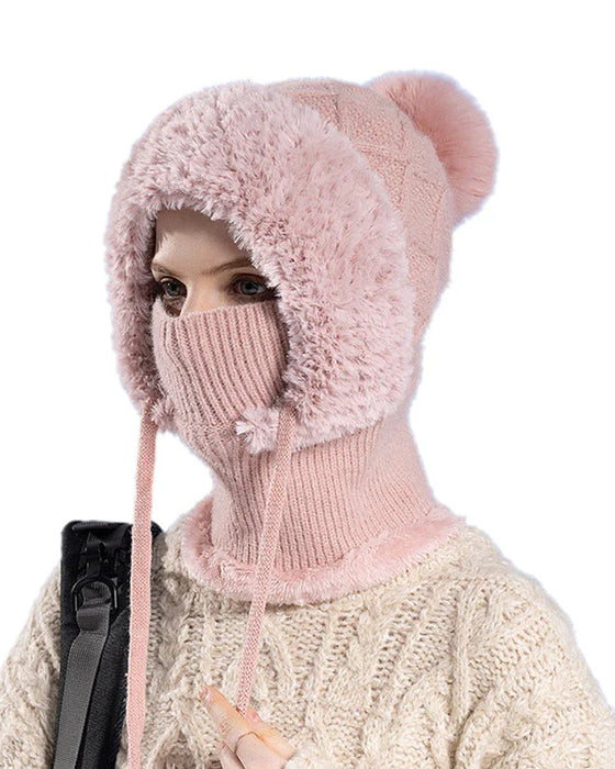🔥Stylische Dick Gestrickte Wintermütze – Mit Warmem Gesichtsschutz Und Schal🧣