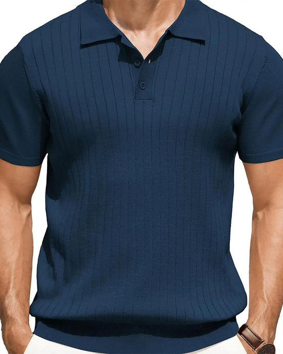 T-Shirt Gerippt Gestrickt Polo Kragen