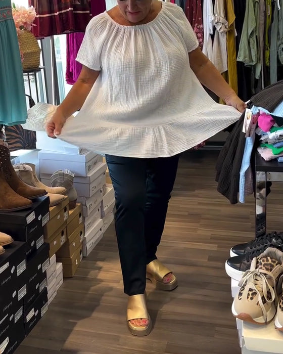 Bluse Rundhals Gerafft Locker Uni