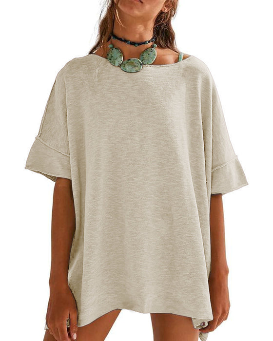 T-Shirt Einfarbig Patchwork Halber Ärmel