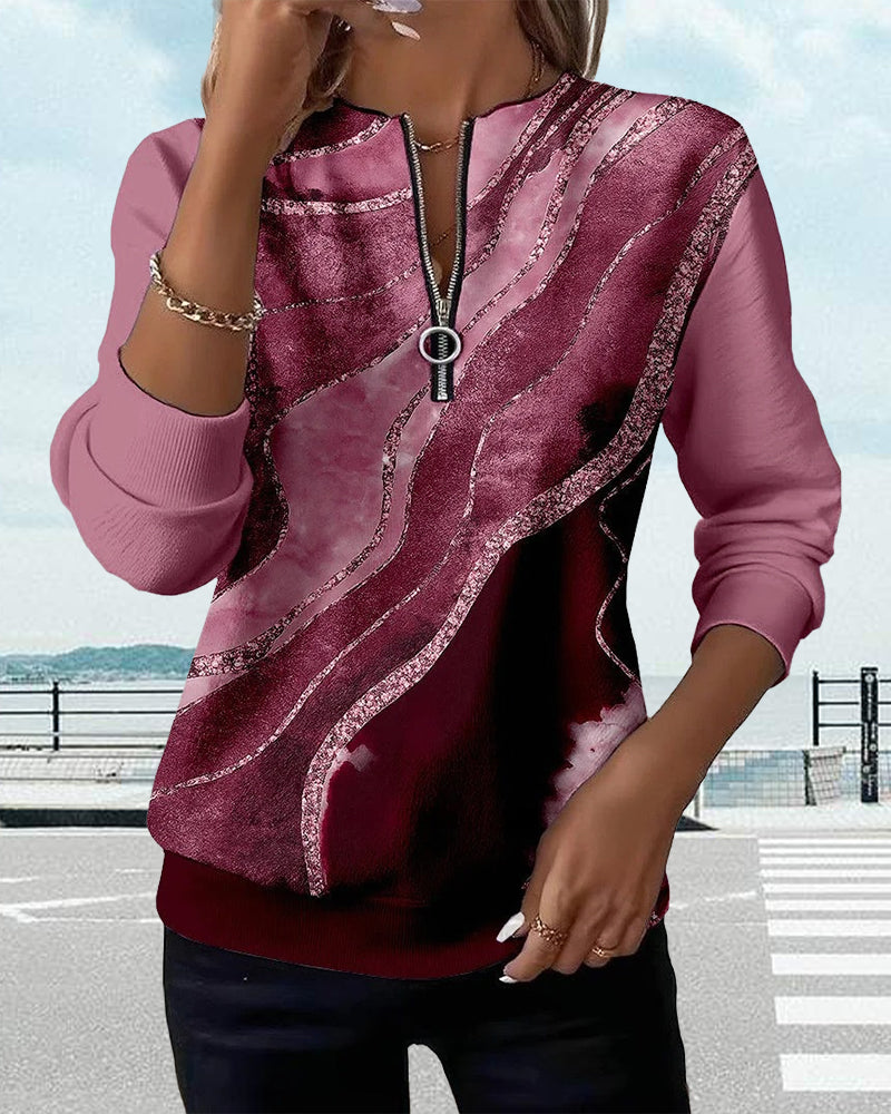 Sweatshirt Mit Halbem Reißverschluss Und Vintage-Print