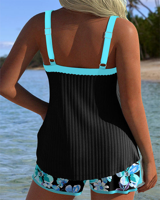 Tankini V-Ausschnitt bedruckt Sportboxershorts