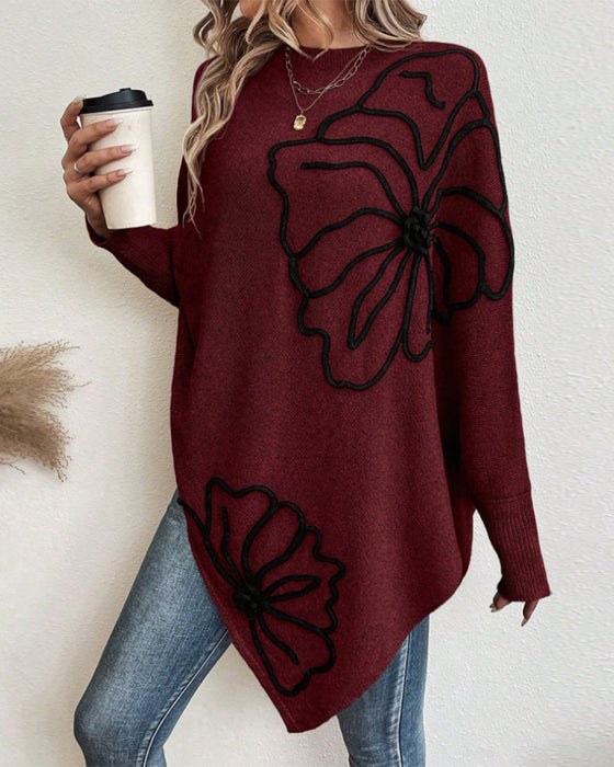 Blumiges Weites Sweatshirt mit Fledermausärmeln