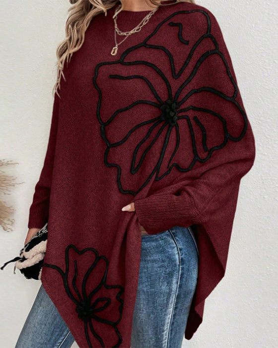 Blumiges Weites Sweatshirt mit Fledermausärmeln