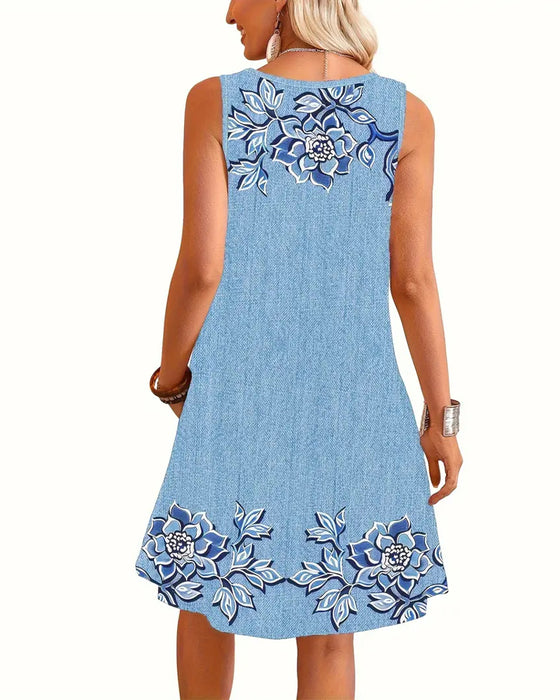 Kleid Ärmellos Imitat Denim