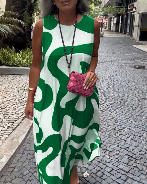 Rundhals-Armloses Kleid Mit Geometrischem Druck