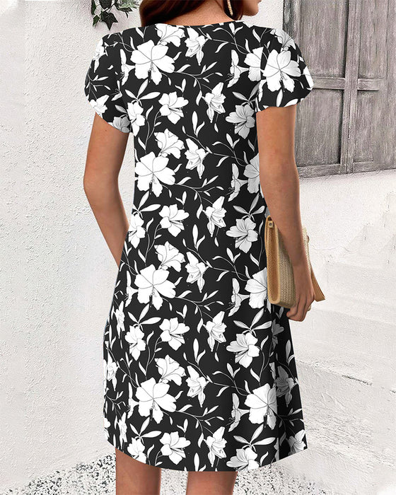 Kleid Kurzarm Knopf Druck