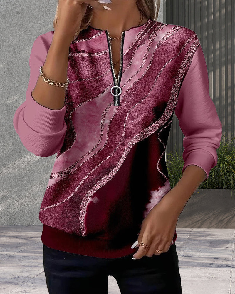 Sweatshirt Mit Halbem Reißverschluss Und Vintage-Print