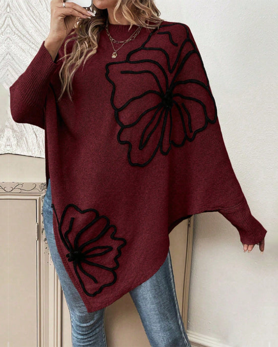 Blumiges Weites Sweatshirt mit Fledermausärmeln