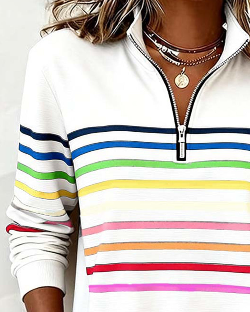 Modisches Sweatshirt Mit Halbem Reißverschluss Und Regenbogenstreifen