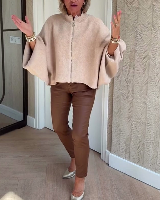 Strickjacke Stehkragen Fledermausärmel