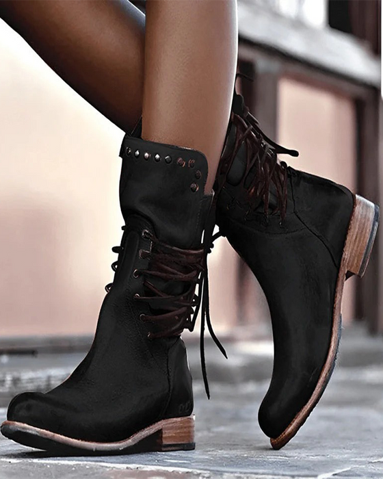 🔥 Neueste 2025 🔥 Vintage Damenstiefel Mit Seitlicher Schnürung