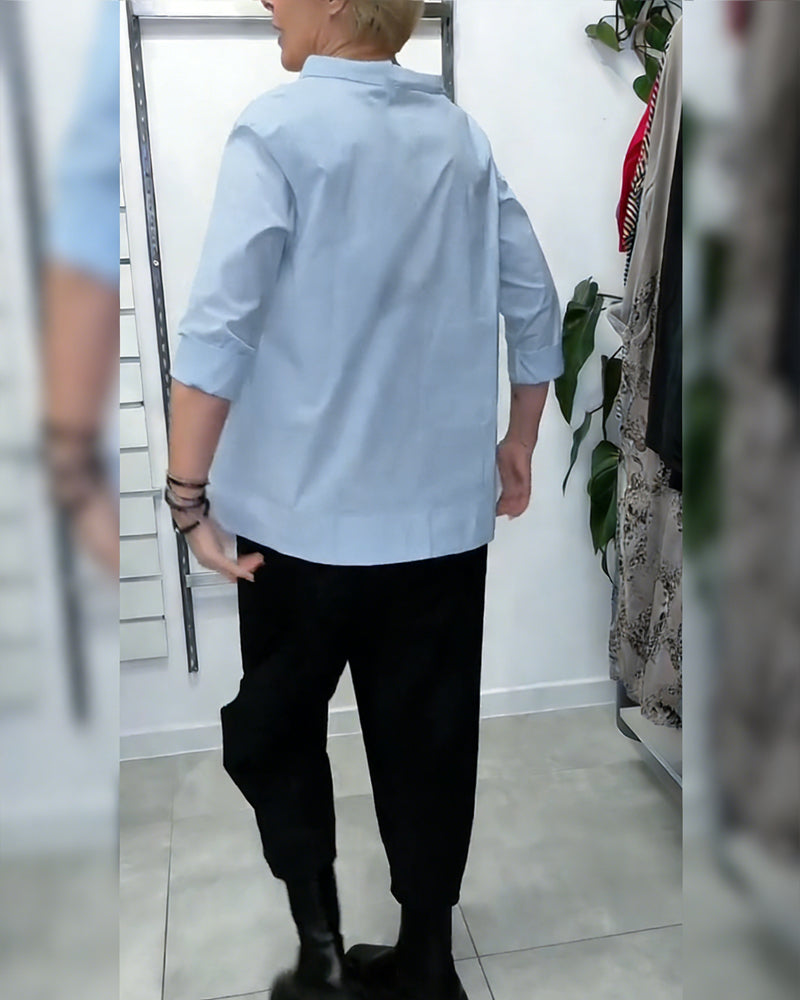 100% Baumwolle Bluse weiter Kragen uni lässig