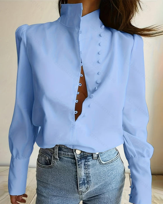 Bluse Stehkragen Knopfleiste Langarm