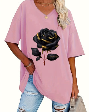 T-Shirt Rosenprint Loose Fit Halbarm