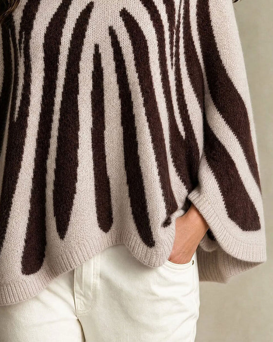 Pullover Rollkragen Knopf Gestreift Wellenförmig