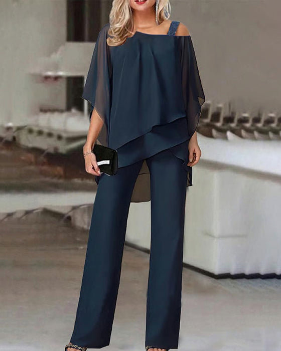 Zweiteiliges Set Off-Shoulder Fledermausärmel