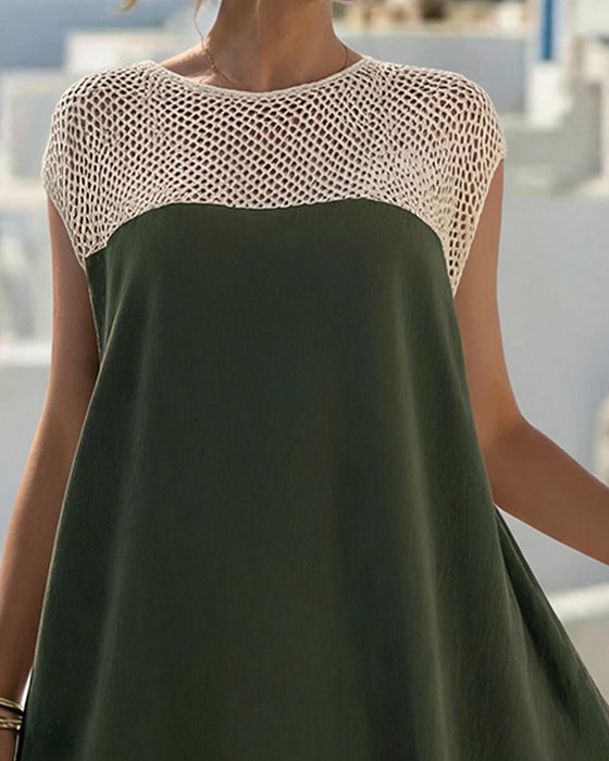 Kleid Crew Hals Mesh Rüschen Patchwork