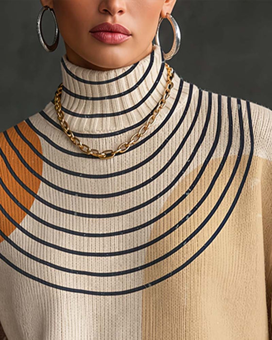 Pullover Geometrische Linie Farbblock Stehkragen