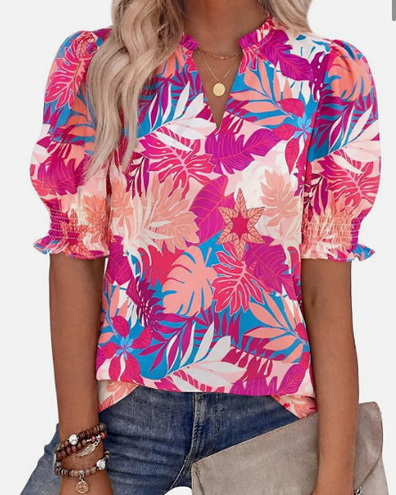 Bluse Blumenprint Puff Kurzarm