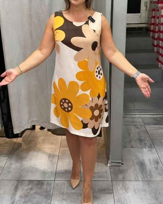 Kleid Rundhals Mit Print Ärmellos