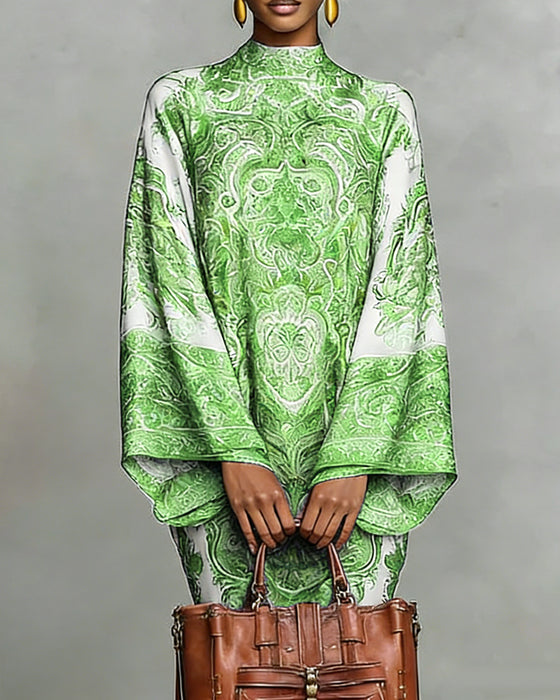 Hochgeschlossenes Kleid mit Vintage-Print