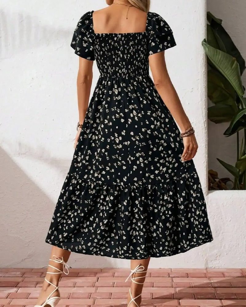 Kleid Flügelärmel Tailliert Plissiert A-Linie
