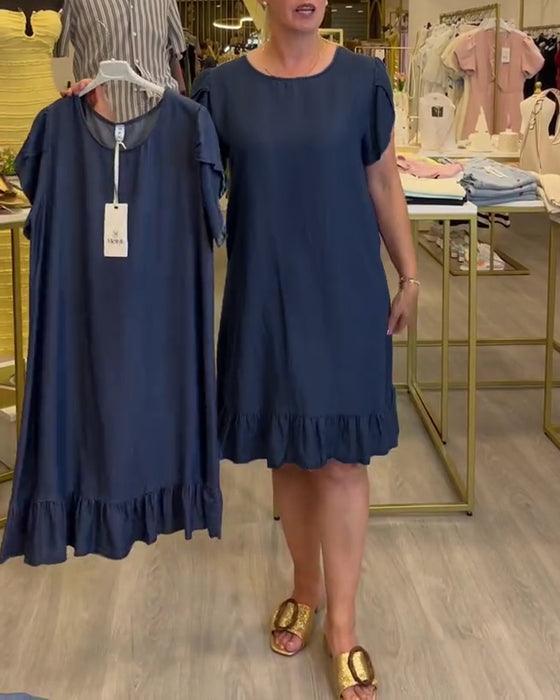 Kleid Lässig Denim Gerüscht