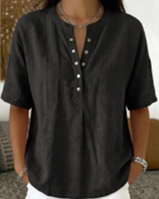 Bluse Solid Farbe Lässig Kurz Ärmel