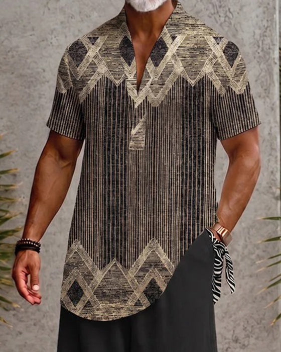 Bluse V-Ausschnitt Gestreift Herren Kurzarm