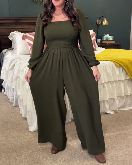 Jumpsuit Gummizugbund Uni Quadrat-Ausschnitt