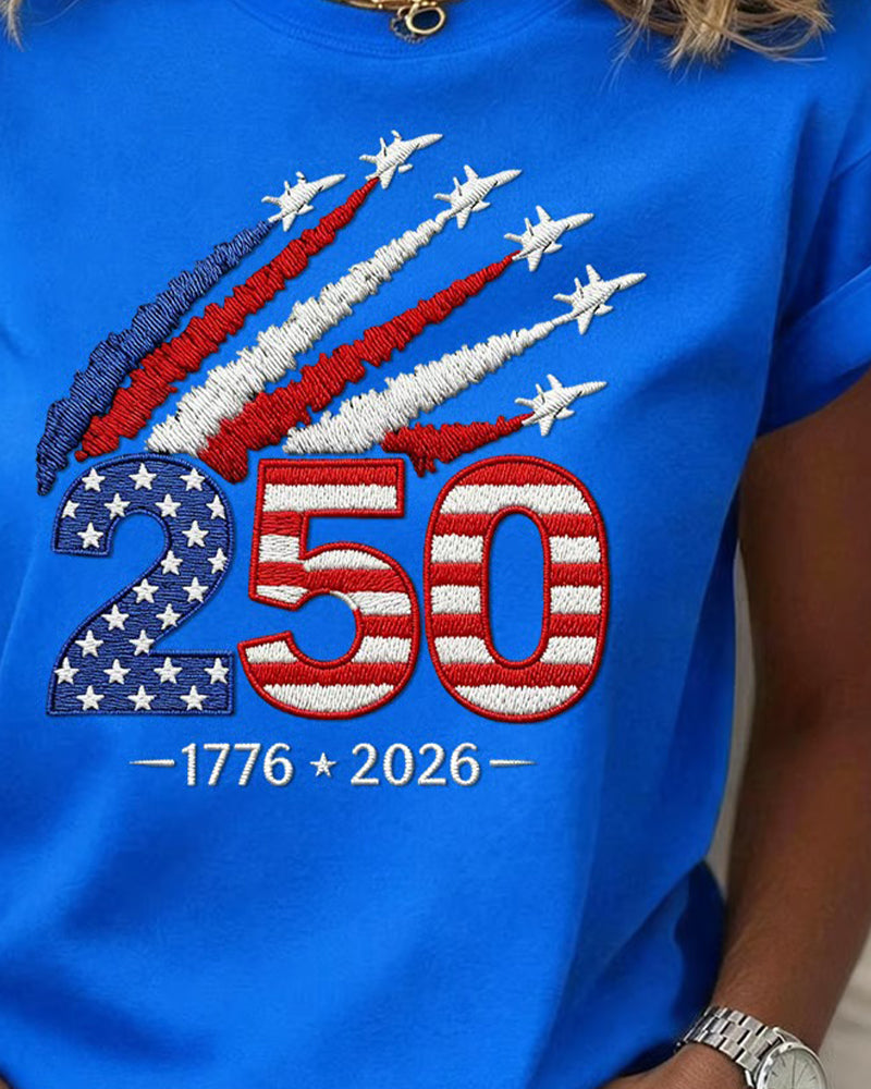 T-Shirt Flagge Flugzeug Druck Kurzarm