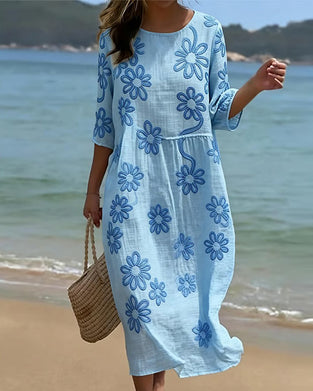Kleid Rundhals Dreiviertelarm