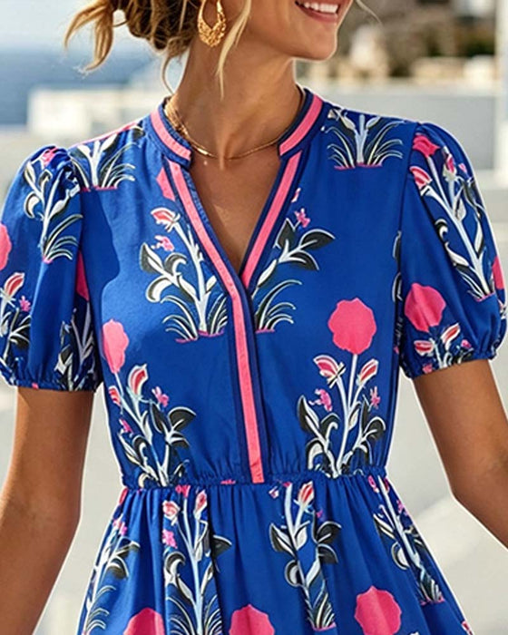 Kleid V-Ausschnitt Puffärmel