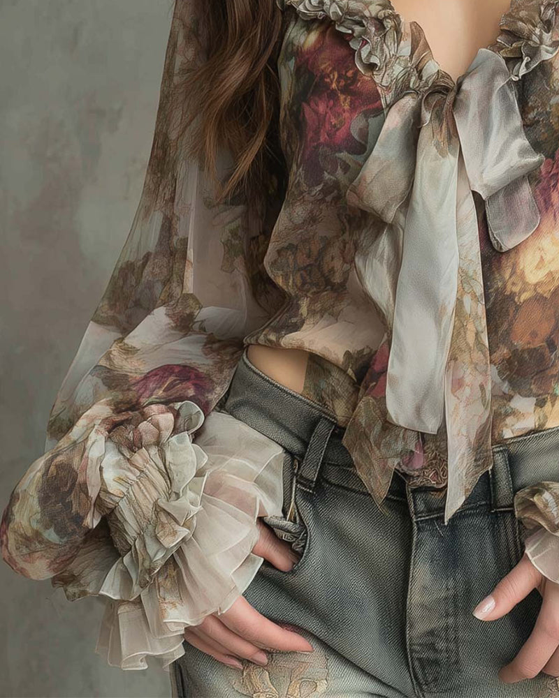 Bluse Lotusdruck Elegant