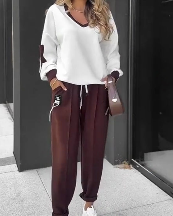 Color Block Sweatshirt Und Jogginghose Set