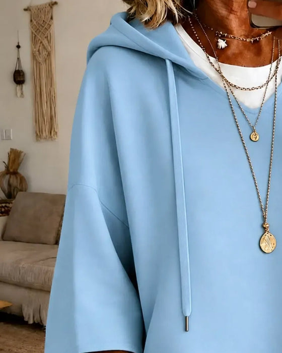 Sweatshirt Mit Kordelzug Und Dreiviertelärmeln Mit Kapuze