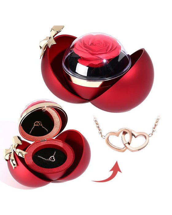 Ball Rose Box - Mit Graviertem Doppelherz-Halsband