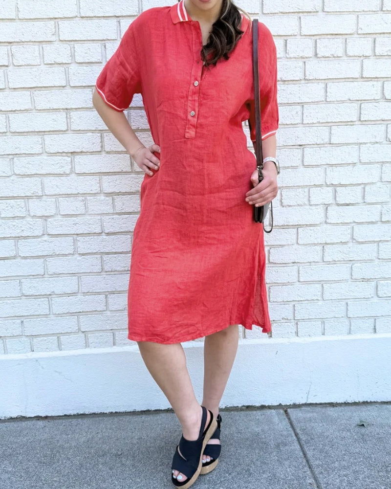 Kleid Revers Knopf Lässig