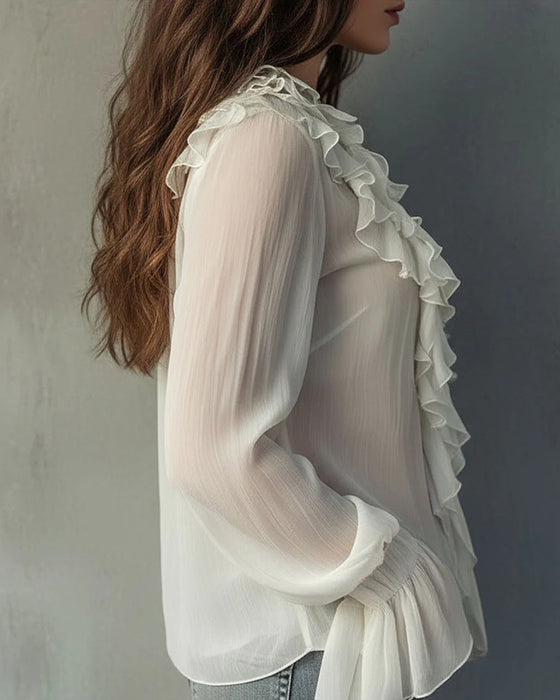 Stilvolle V-Ausschnitt-Bluse Mit Rüschen