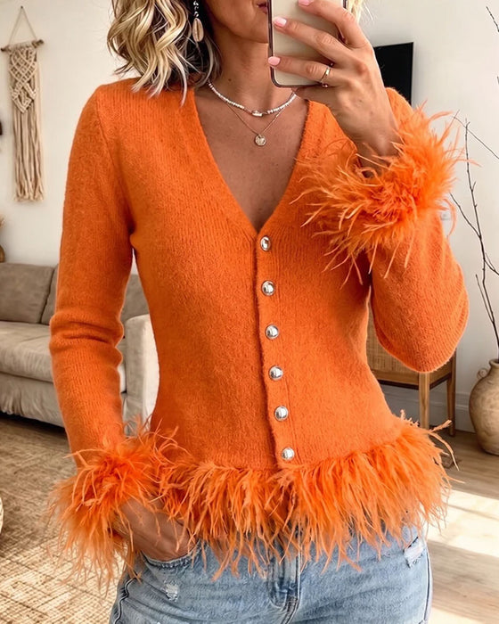 Stilvoller Einfarbiger V-Ausschnitt Cardigan