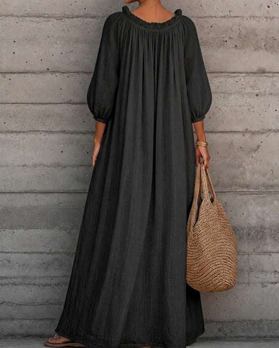 Kleid Rein Weiß Blasenärmel Voll Rock Maxi