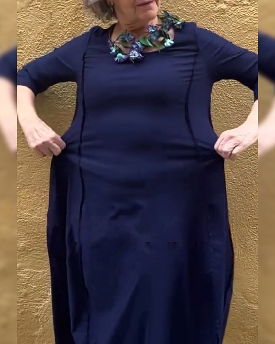 Kleid Runder Hals Uni A-Linie Stil